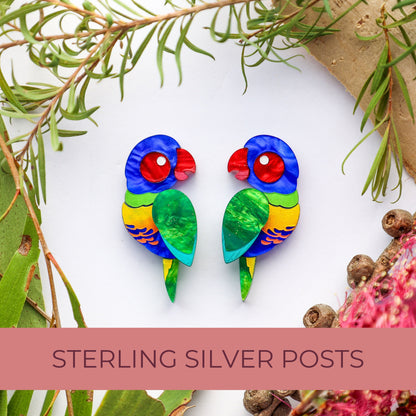 BINKABU Rainbow Lorikeet Studs handmade acrylic bird earrings