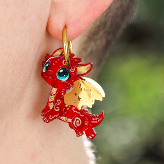 NOVA - 3D Dragon Earrings - Acrylic + 18k Gold-Plated Stainless Steel