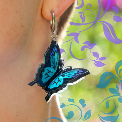 The Ulysses - 3D Butterfly Hoop Earrings - Handmade Acrylic Jewellery