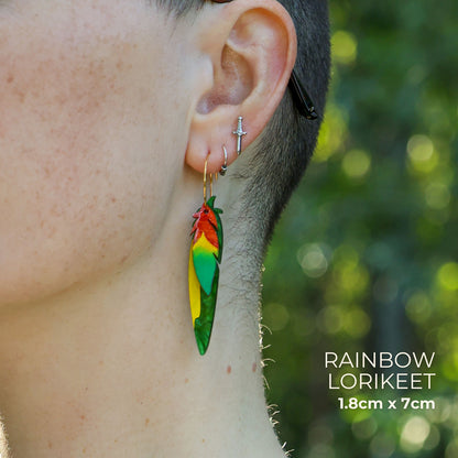 BINKABU Foraged Feathers - Rainbow Lorikeet handmade acrylic bird earrings