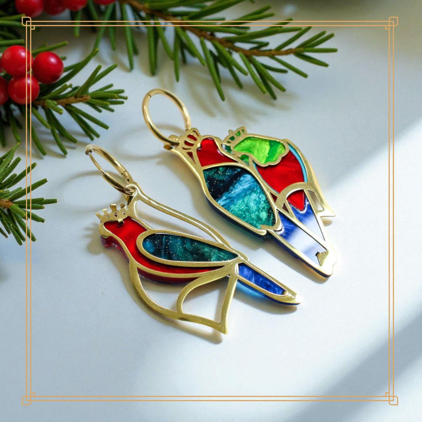 LIMITED EDITION: Three Wise King Parrots - Mismatched Hoop Earrings - 2025 Christmas Collection