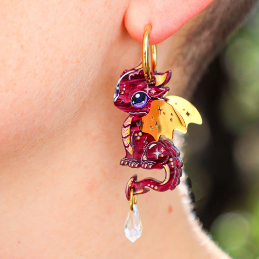 STELLA - 3D Dragon Earrings - Acrylic + 18k Gold-Plated Stainless Steel