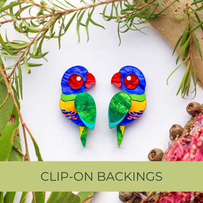 BINKABU Rainbow Lorikeet Studs handmade acrylic bird earrings