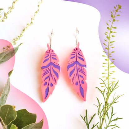 BINKABU Funky Feathers - Raspberry handmade acrylic bird earrings