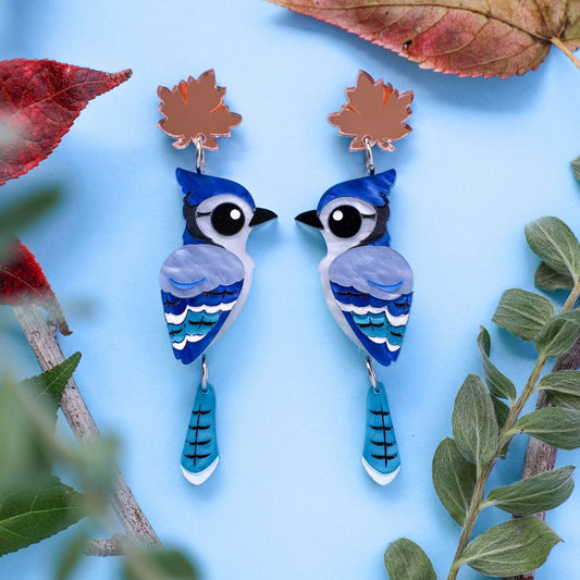 BINKABU Blue Jay Handmade Statement Bird Earrings