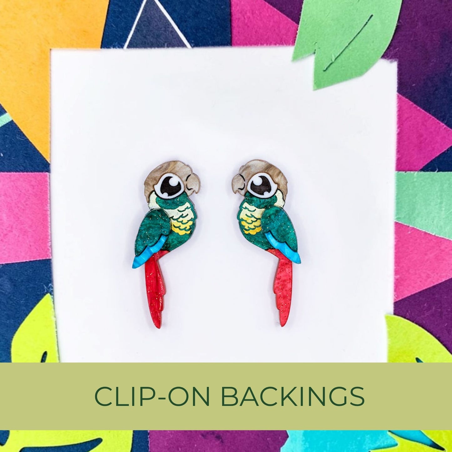 Turquoise Green-Cheeked Conure Acrylic Stud Earrings - Handmade Bird Earrings