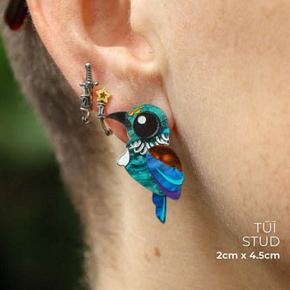 BINKABU Tūī studs handmade acrylic bird earrings