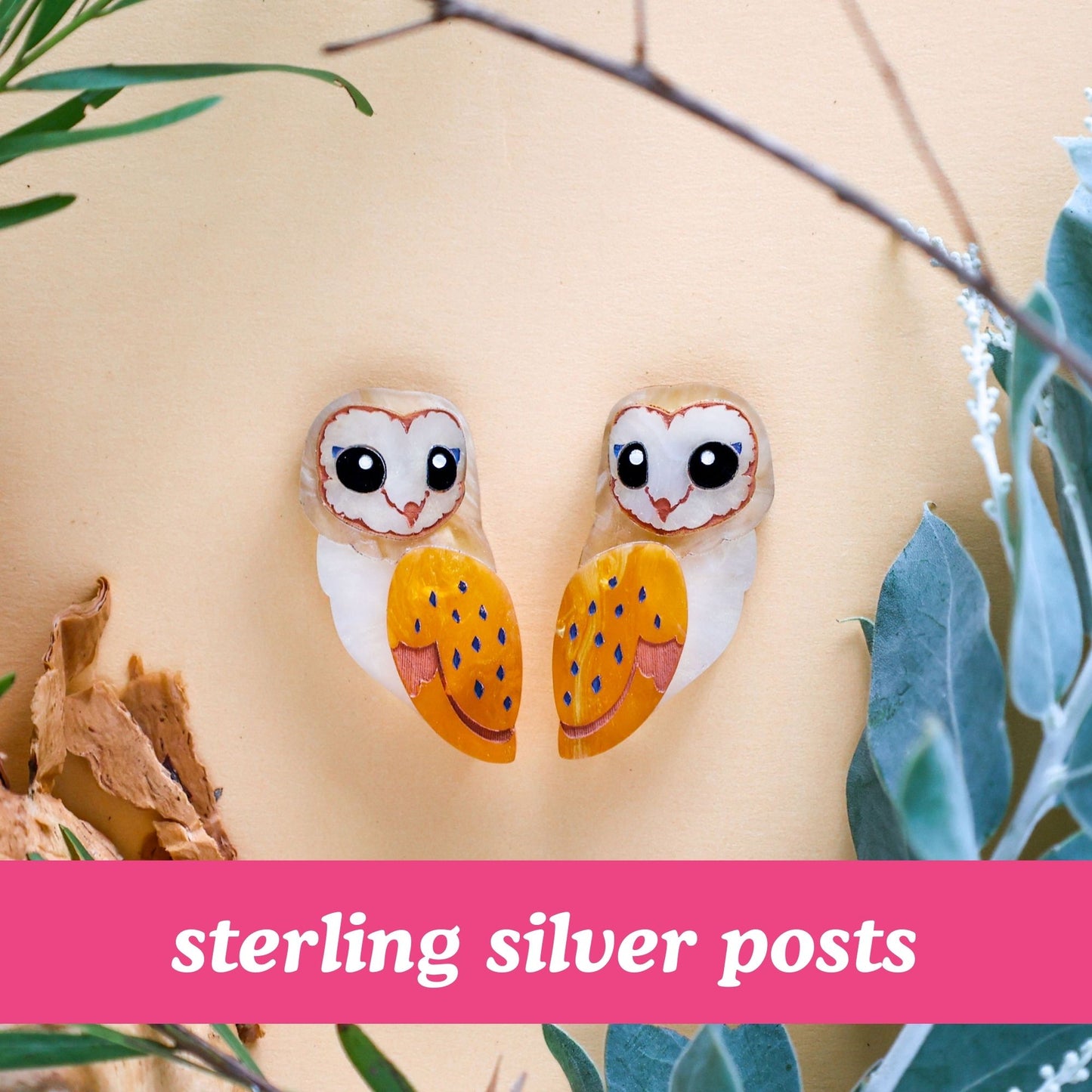 BINKABU Barn Owl Acrylic Bird Earrings