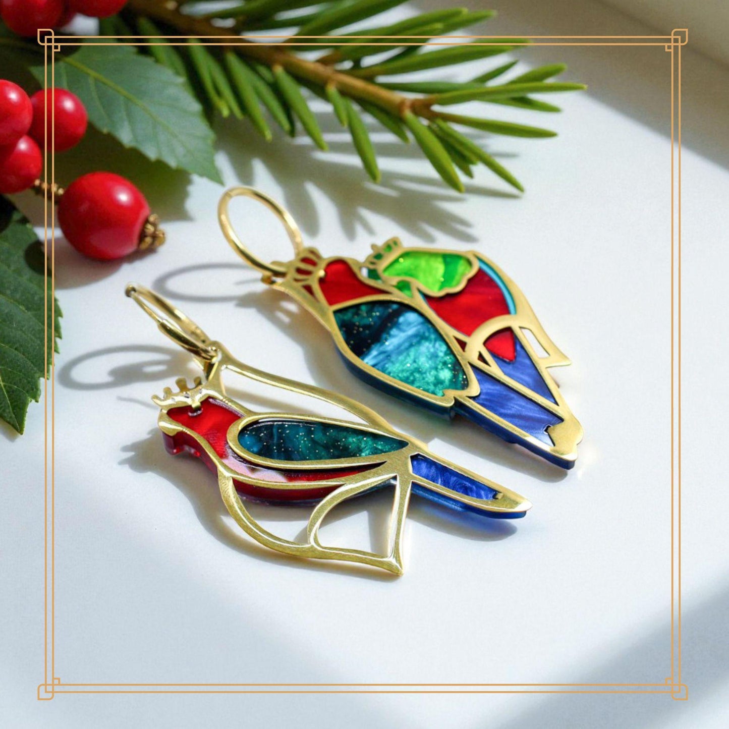 LIMITED EDITION: Three Wise King Parrots - Mismatched Hoop Earrings - 2025 Christmas Collection
