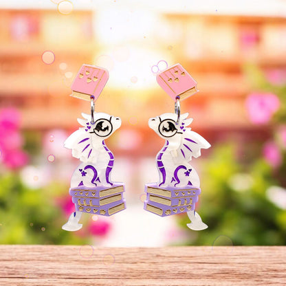 SPICE & DRAGONS - Romance-Reading 3D Book Dragon Earrings - Handmade Acrylic Dragon Earrings