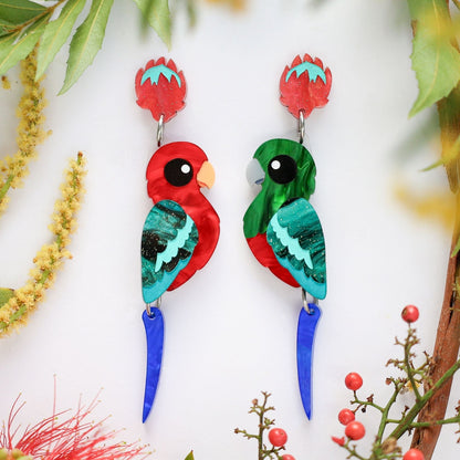 BINKABU King Parrot handmade acrylic bird earrings