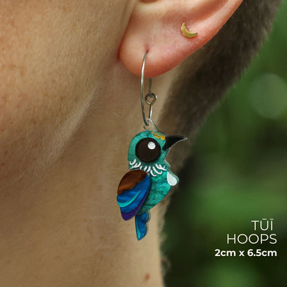 BINKABU Tūī studs handmade acrylic bird earrings