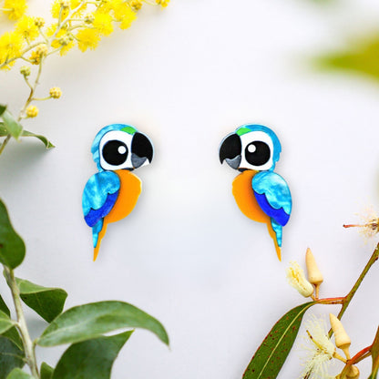 Blue and Gold Macaw Studs - Statement Bird Earrings