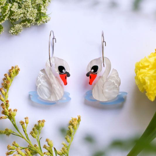 White Mute Swan - Handmade Bird Earrings