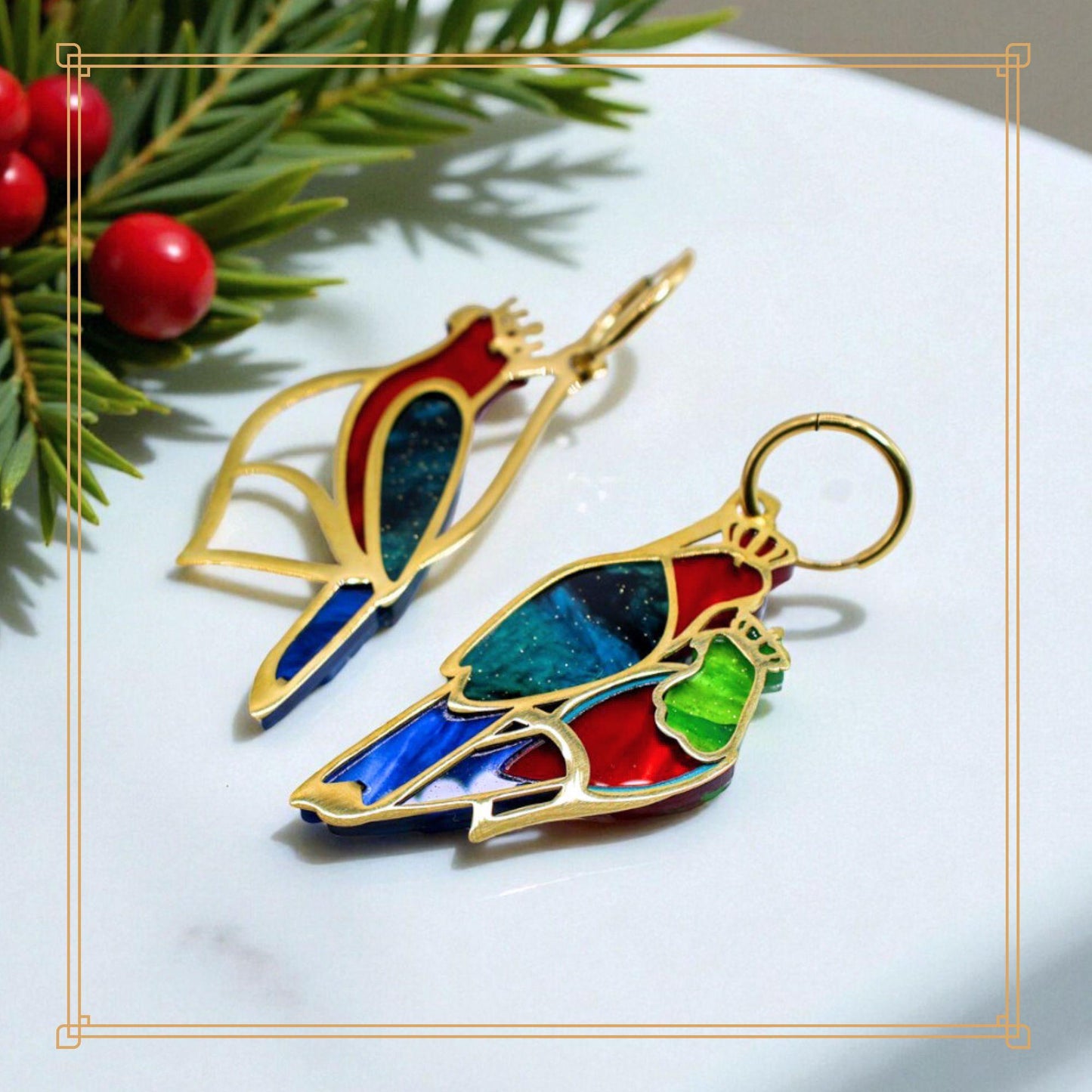 LIMITED EDITION: Three Wise King Parrots - Mismatched Hoop Earrings - 2025 Christmas Collection