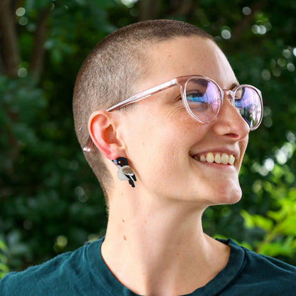 BINKABU Grey Butcherbird Studs handmade acrylic bird earrings