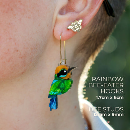 BINKABU Rainbow Bee-Eater handmade acrylic bird earrings