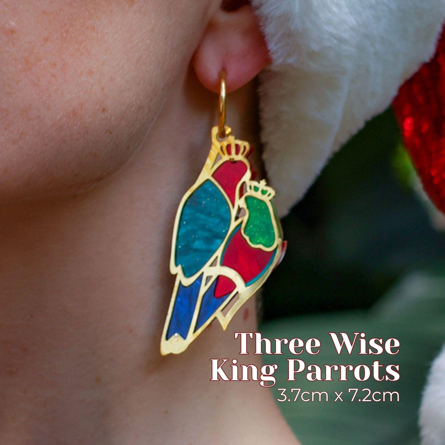 LIMITED EDITION: Three Wise King Parrots - Mismatched Hoop Earrings - 2025 Christmas Collection