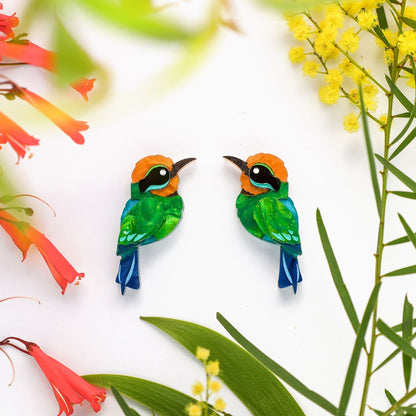 BINKABU Rainbow Bee-Eater handmade acrylic bird earrings