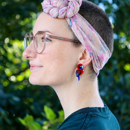 BINKABU Crimson Rosella handmade acrylic bird earrings