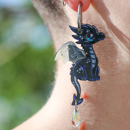 COSMO - 3D Dragon Earrings - Acrylic + Polished Stainless Steel