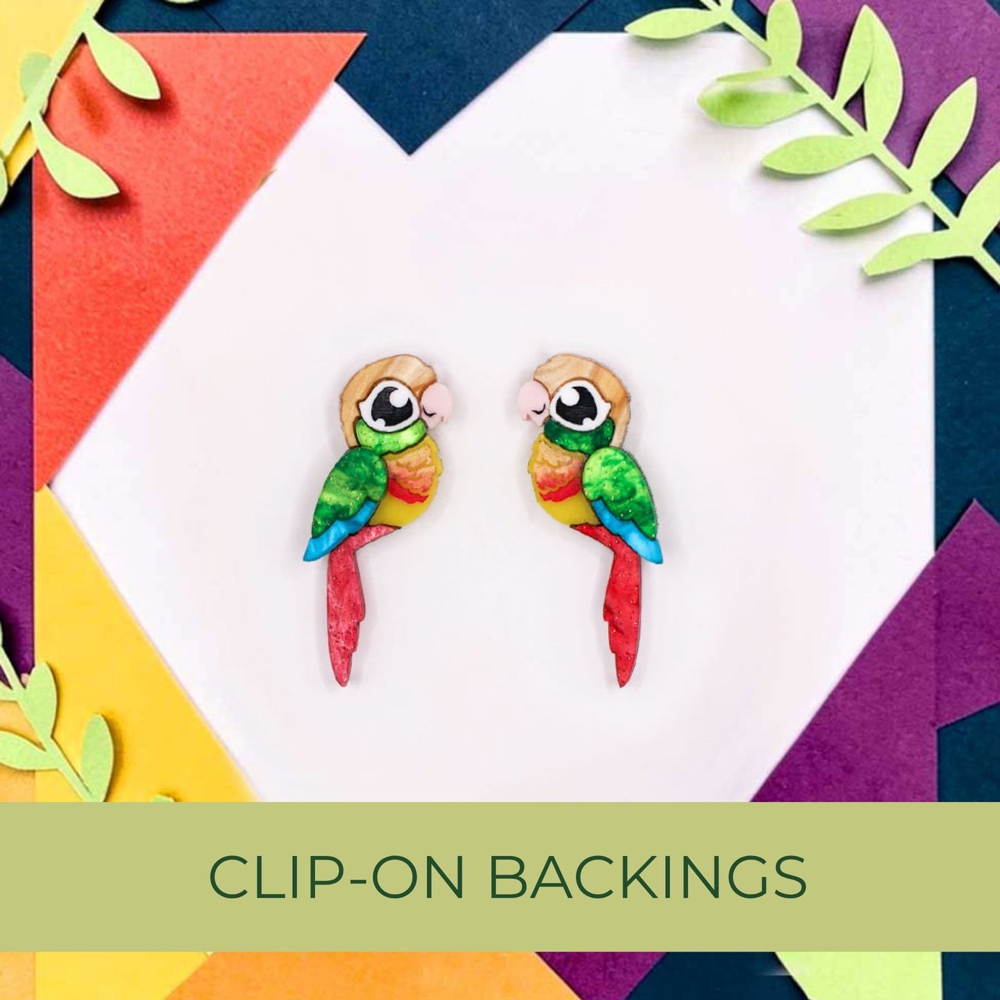 Pineapple Green-Cheeked Conure Acrylic Stud Earrings - Handmade Bird Earrings