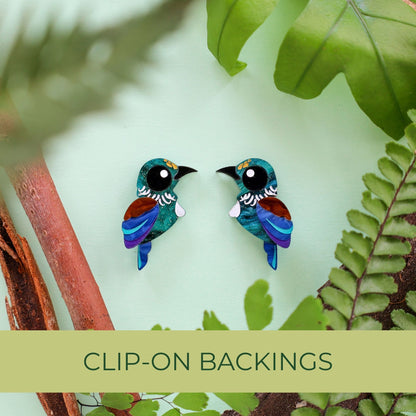BINKABU Tūī studs handmade acrylic bird earrings