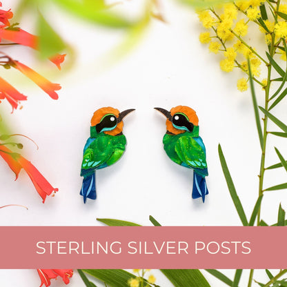 BINKABU Rainbow Bee-Eater handmade acrylic bird earrings