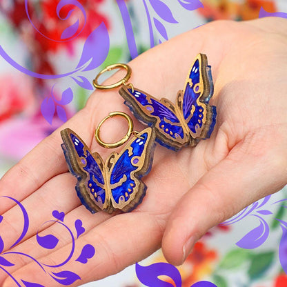 The Lesser Purple Emperor - 3D Butterfly Hoop Earrings - Handmade Acrylic Jewellery