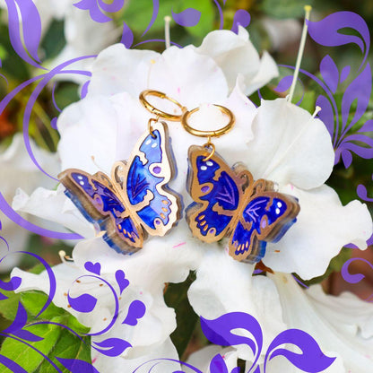 The Lesser Purple Emperor - 3D Butterfly Hoop Earrings - Handmade Acrylic Jewellery