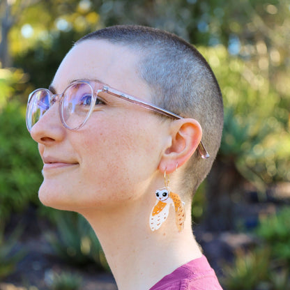 BINKABU Barn Owl Hoops handmade acrylic bird earrings