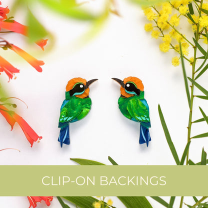 BINKABU Rainbow Bee-Eater handmade acrylic bird earrings