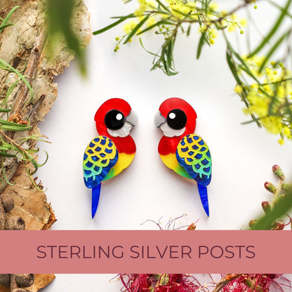 BINKABU Eastern Rosella Studs handmade acrylic bird earrings