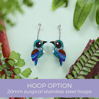 BINKABU Tūī studs handmade acrylic bird earrings