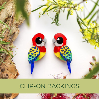 BINKABU Eastern Rosella Studs handmade acrylic bird earrings