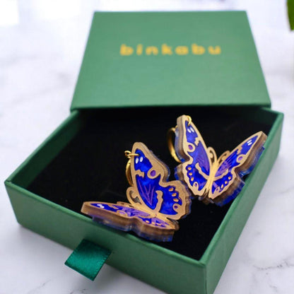 The Lesser Purple Emperor - 3D Butterfly Hoop Earrings - Handmade Acrylic Jewellery