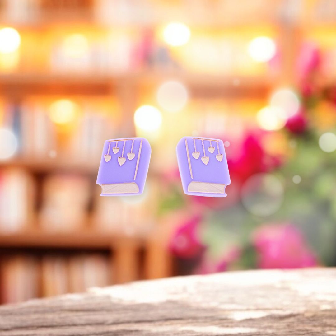 DISCONTINUED - Mini Lavender Romance Book Studs - Acrylic Earrings