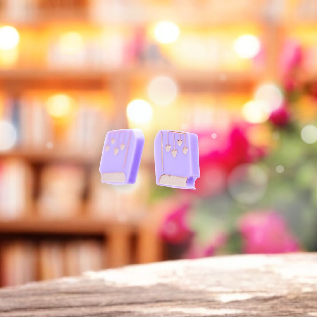 DISCONTINUED - Mini Lavender Romance Book Studs - Acrylic Earrings
