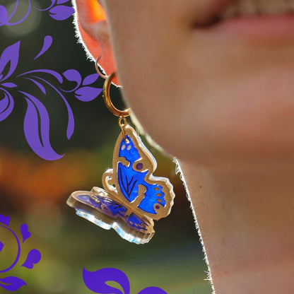 The Lesser Purple Emperor - 3D Butterfly Hoop Earrings - Handmade Acrylic Jewellery