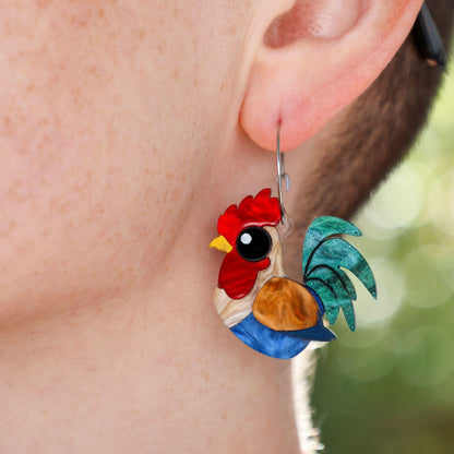 Rooster Hoops - Handmade Bird Earrings