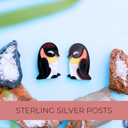 BINKABU Emperor Penguin Studs handmade acrylic bird earrings