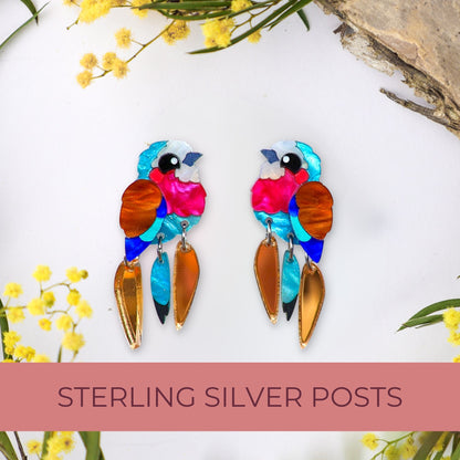 BINKABU Lilac-Breasted Roller handmade acrylic bird earrings