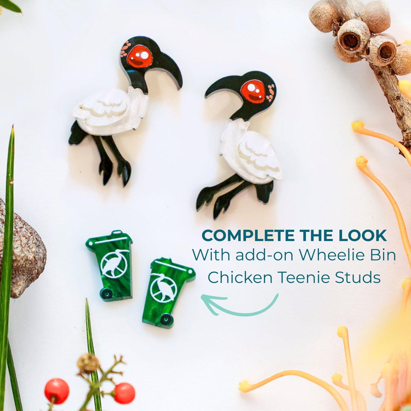 Ibis Studs - Bin Chickens - Statement Bird Earrings