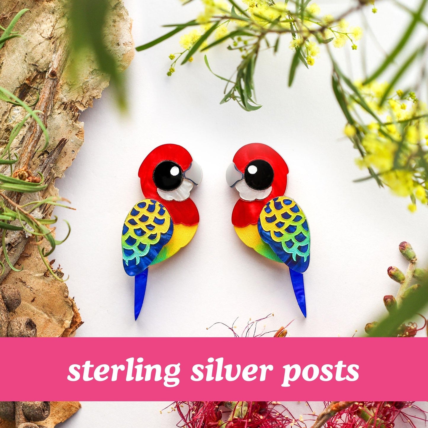 Eastern Rosella Studs - Statement Bird Earrings