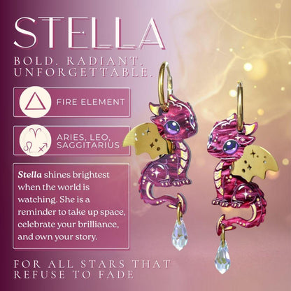 STELLA - 3D Dragon Earrings - Acrylic + 18k Gold-Plated Stainless Steel