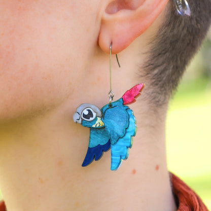 Turquoise Green-Cheeked Conure Acrylic Dangle Earrings - Handmade Bird Earrings