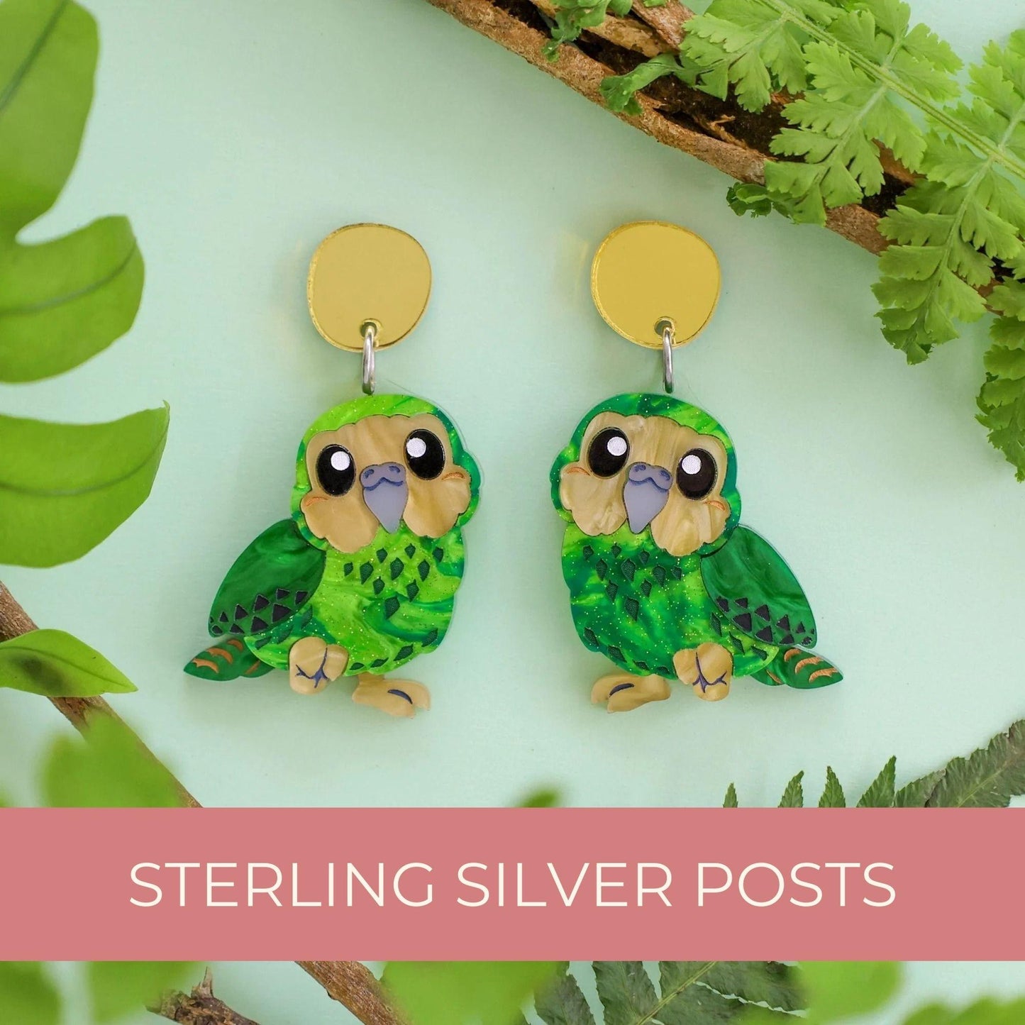 Kākāpō Earrings - New Zealand Birds
