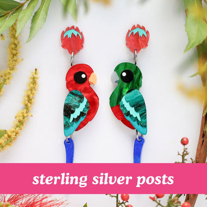 King Parrot Earrings - Statement Bird Earrings