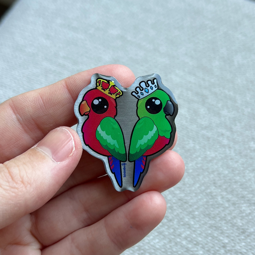 Metal Pin Badge - King Parrot Pair (male/female) - Statement Bird Accessories