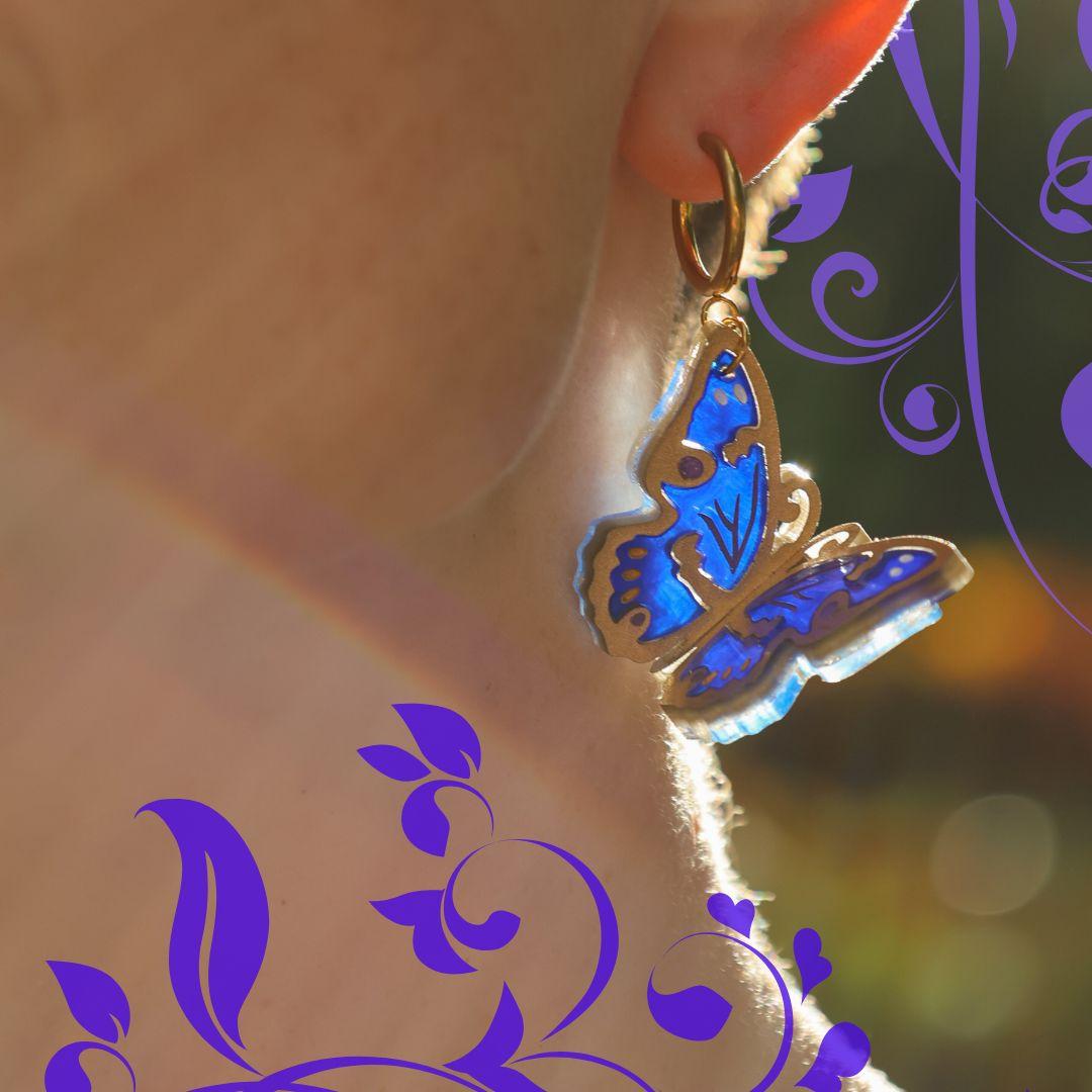 The Lesser Purple Emperor 3D Butterfly Hoop Earrings Handmade